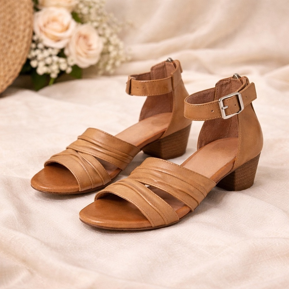 Miz Mooz Cassie Leather Heeled Sandals Tan Size 7 Boho Quiet Luxury Comfort